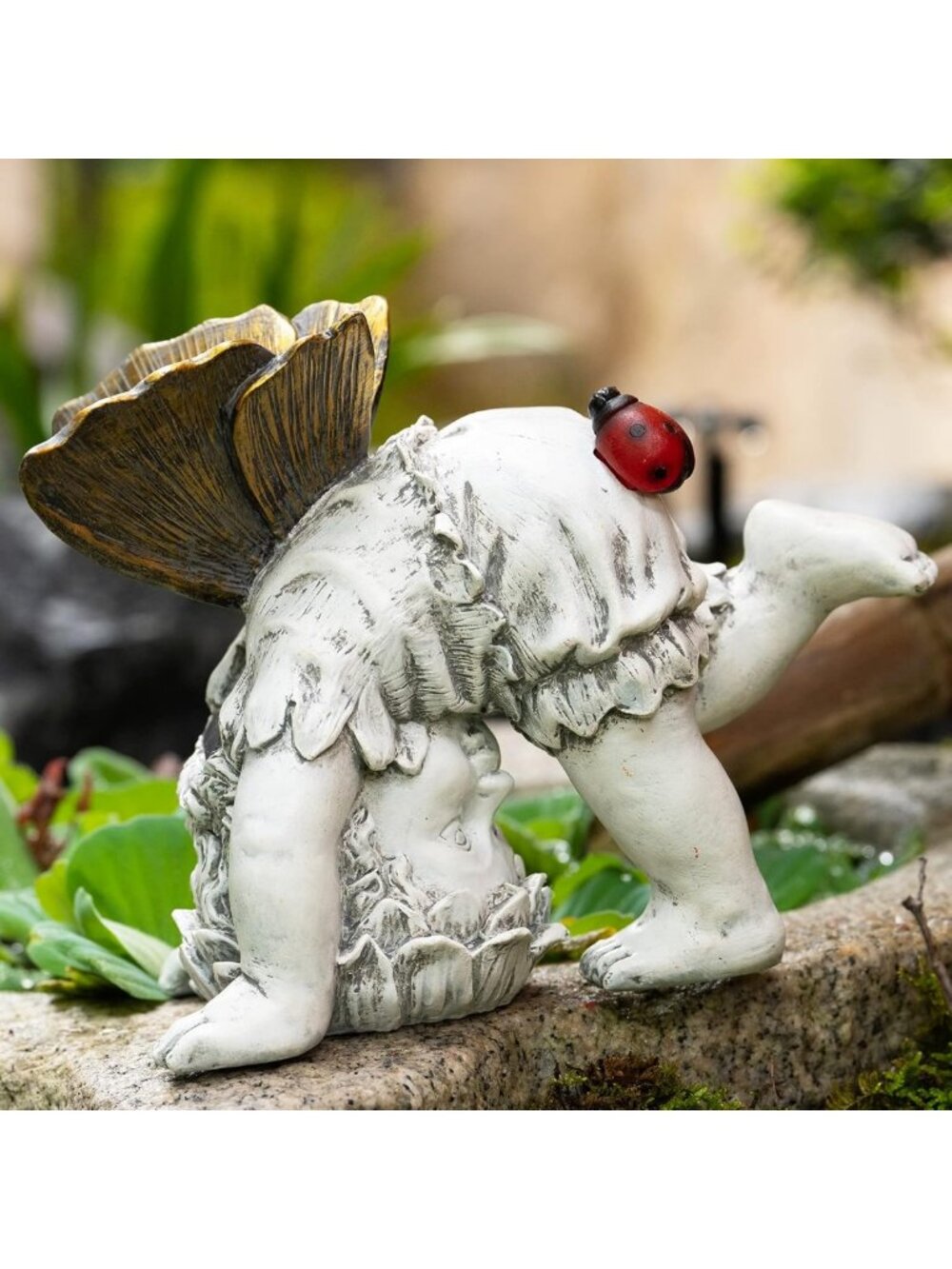 Solar Fairy Garden Statue Decor - Waterproof Angel Boy Figurine with LED Lights